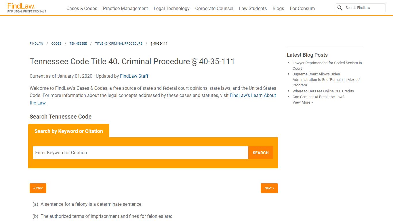 Tennessee Code Title 40. Criminal Procedure § 40-35-111